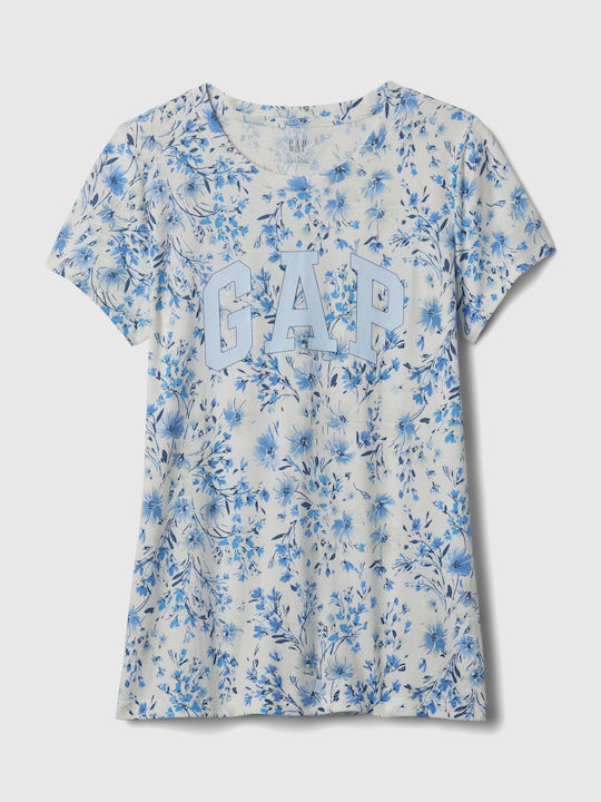 GAP Short Sleeve Women's Blouse Floral Blue/White