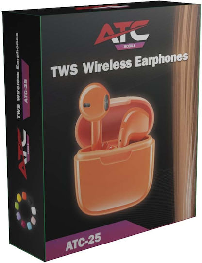 ATC ATC-25 In-ear Bluetooth Handsfree Ακουστικά με Θήκη Φόρτισης Πορτοκαλί