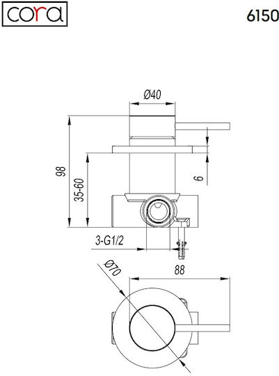 Cora Cosmo Built-in Faucet Mixer for Shower 3 Exits Inox Silver