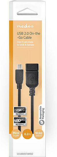 Nedis Конвертор USB-A женски към мини USB мъжки Черен 1бр 0.20M