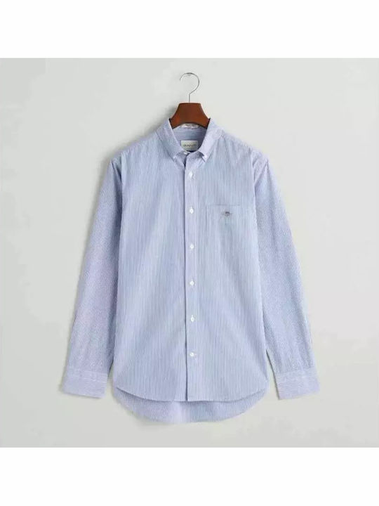 Long-sleeved Cotton Shirt Striped College Blue