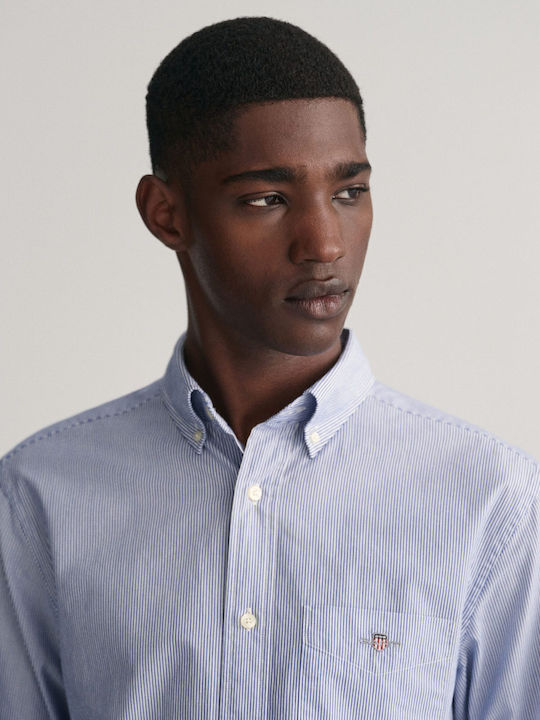 Long-sleeved Cotton Shirt Striped College Blue