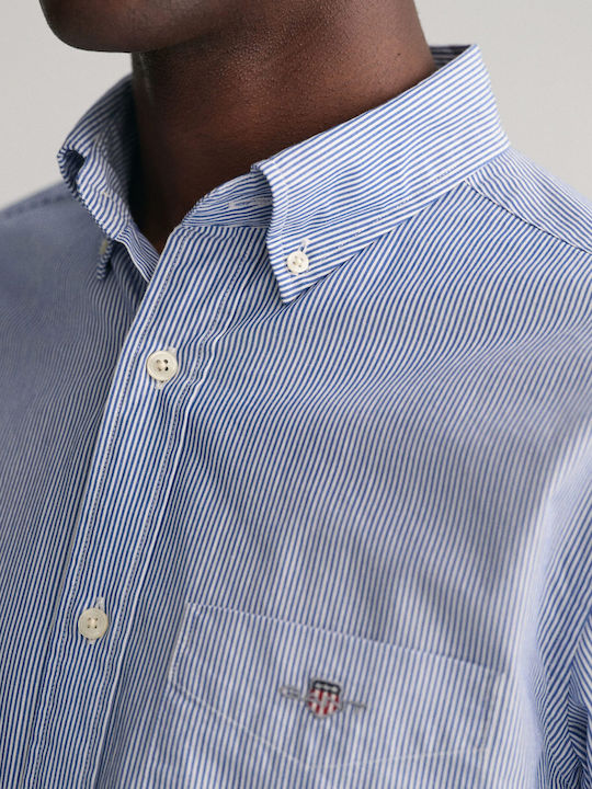 Long-sleeved Cotton Shirt Striped College Blue