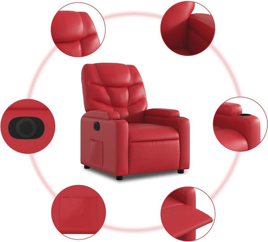 Πολυθρόνα Relax με Υποπόδιο από Δερματίνη Κόκκινη 74x89x100cm