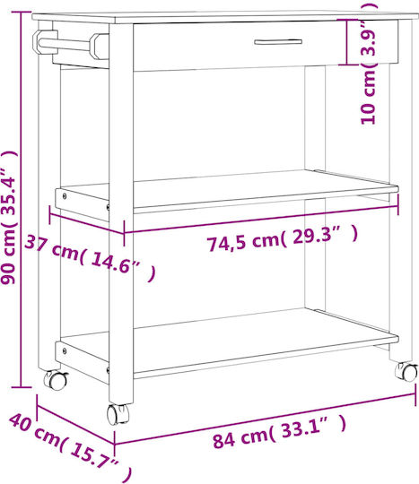 vidaXL vidaXL Küchenregal Hölzernes 3 Ebenen Rosa 84x40x90cm