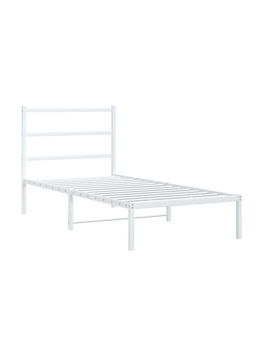 Single Metal Bed White with Slats for Mattress 90x190cm