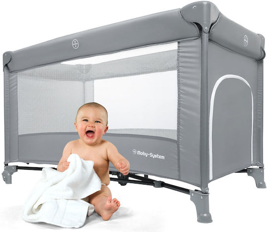 Moby System Happy Traveller Basic Παρκοκρέβατο με Στρώμα Γκρι 128x68cm