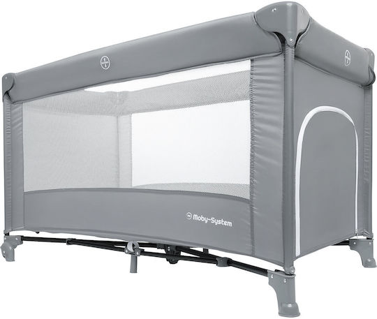 Moby System Happy Traveller Basic Παρκοκρέβατο με Στρώμα Γκρι 128x68cm