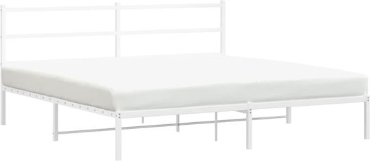 Pat King Size Metalic Alb Cu Plăci Pentru Saltea 183x213cm
