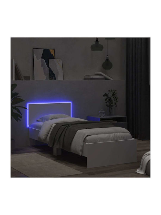 Single Wooden White Bed with Slats for Mattress 90x200cm