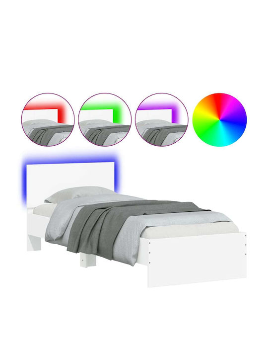 Single Wooden White Bed with Slats for Mattress 90x200cm
