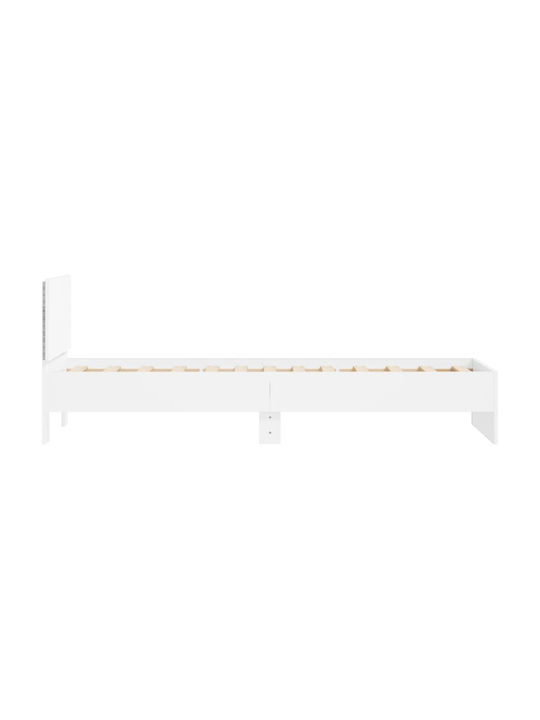 Single Wooden White Bed with Slats for Mattress 90x200cm
