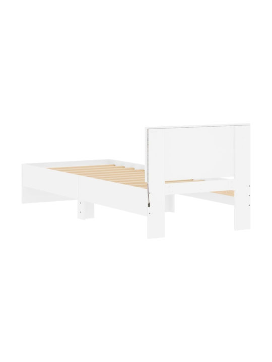 Single Wooden White Bed with Slats for Mattress 90x200cm