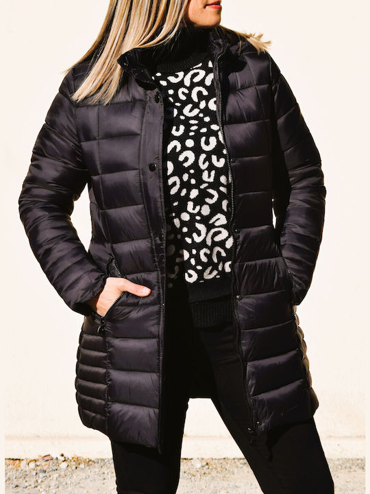 Honey Winter Women's Short Puffer Jacket Windproof for Spring or Autumn with Hood BLACK