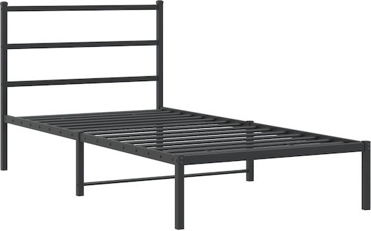 Pat Semi-dublu Metalic Negru cu Plăci pentru Saltea 107x203cm