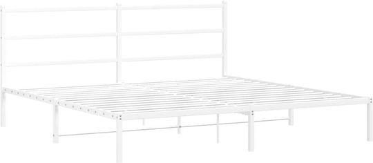 Метално Легло Кинг Сайз Бяло с Дъски за Матрак 193x203см