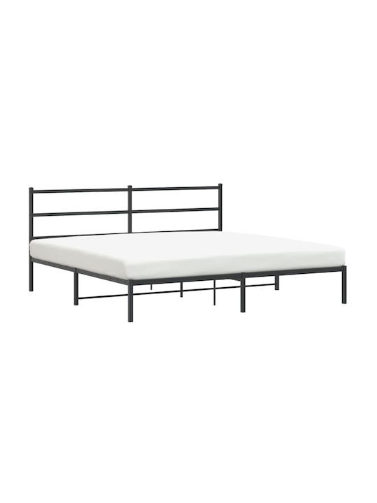 King Size Metal Bed Black with Slats for Mattress 193x203cm