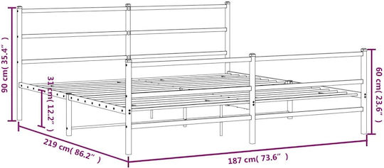 King Size Metallbett Schwarz mit Lattenrost für Matratze 183x213cm