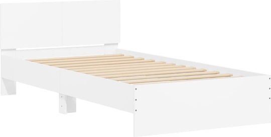 Pat Single Din Lemn Alb Cu Plăci Pentru Saltea 100x200cm