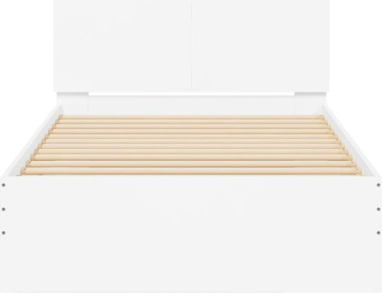 Pat Single Din Lemn Alb Cu Plăci Pentru Saltea 100x200cm