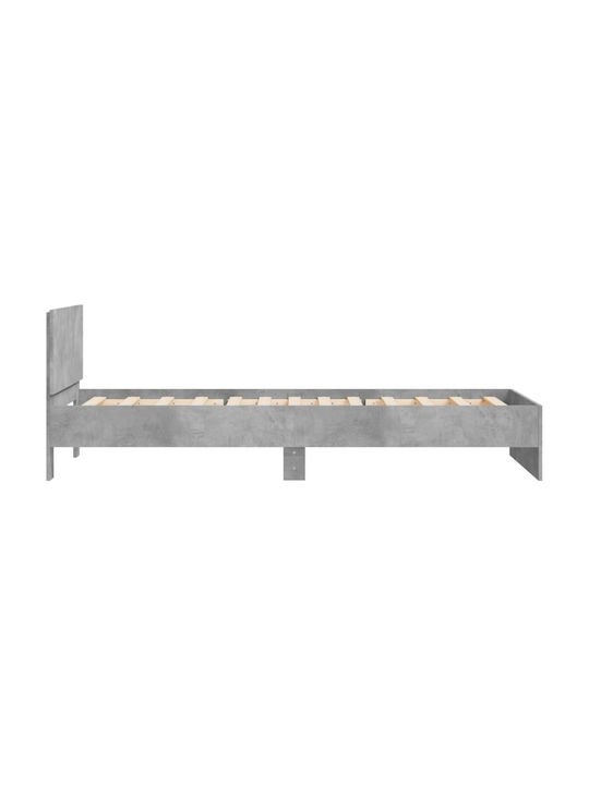 Pat Single Din Lemn Gri Cu Plăci Pentru Saltea 100x200cm