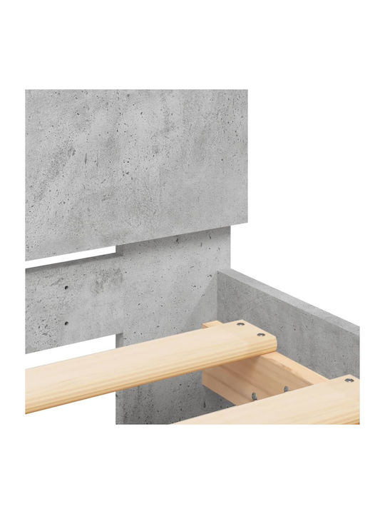 Pat Single Din Lemn Gri Cu Plăci Pentru Saltea 100x200cm