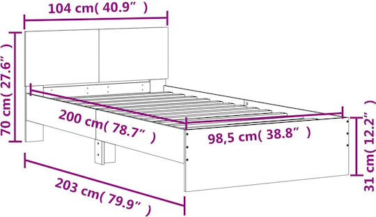 Pat Single Din Lemn Alb Cu Plăci Pentru Saltea 100x200cm
