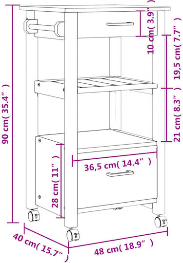 vidaXL vidaXL Küchenregal Hölzernes 4 Ebenen Rosa 48x40x90cm
