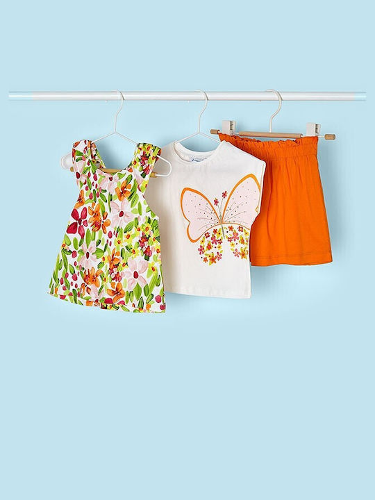 Mayoral Kids Set with Skirt Summer 3pcs Cream/orange