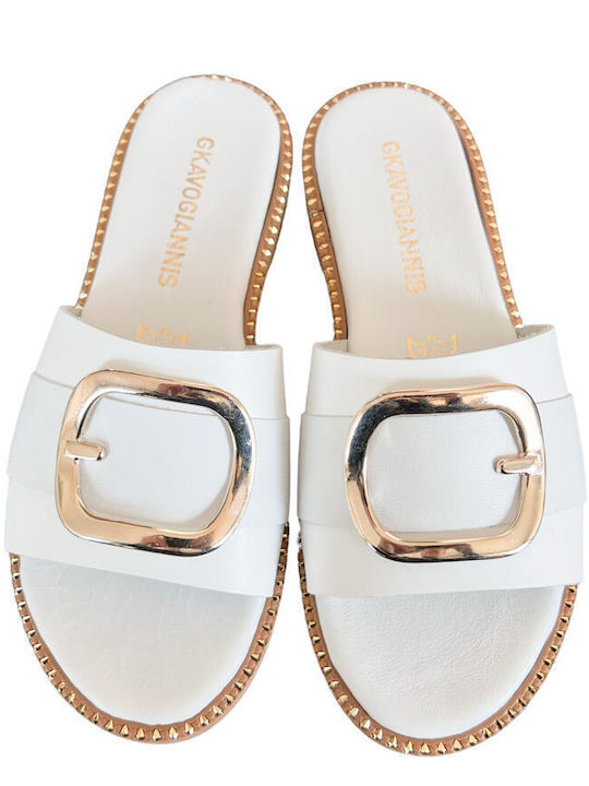 Gkavogiannis Sandals Leather Women's Flat Sandals in White Color