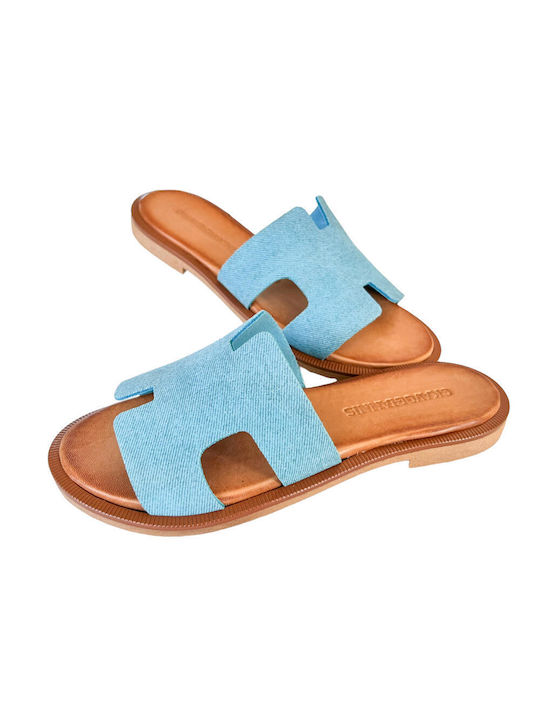 Gkavogiannis Sandals Handmade Leather Women's Sandals Light Blue