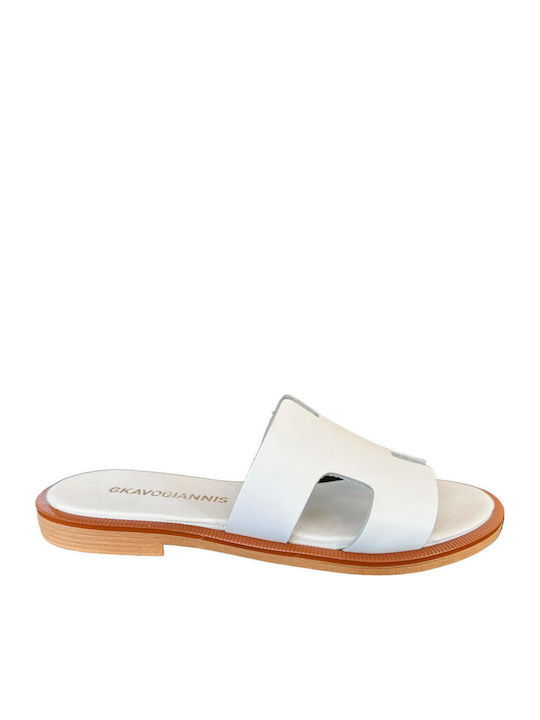 Leather Women's Flat Sandals in White Color