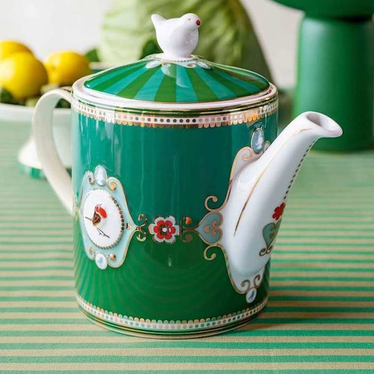 PiP Studio Love Birds Medallion Teapot Porcelain Green 1300ml