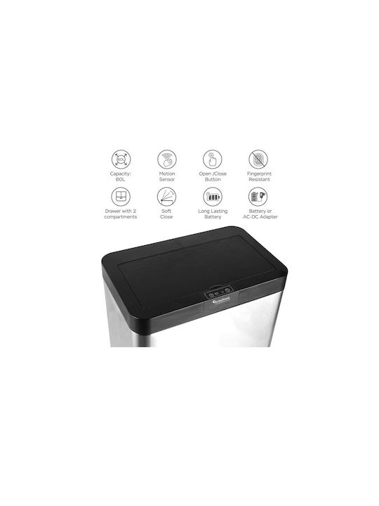 Turbotronic Waste Bin from Inox Steel with Sensor Black / Silver 60lt