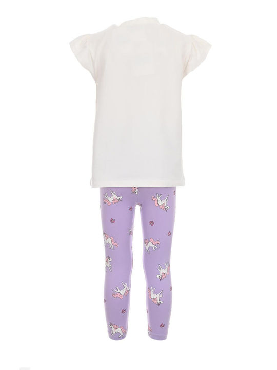 Εβίτα Kinder Set mit Leggings Sommer 3Stück White-purple