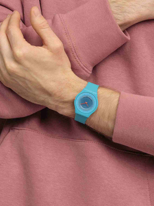 Swatch Radiantly Γυναικείο Ρολόι 34mm Μπαταρίας με Μπλε Καουτσούκ Λουράκι