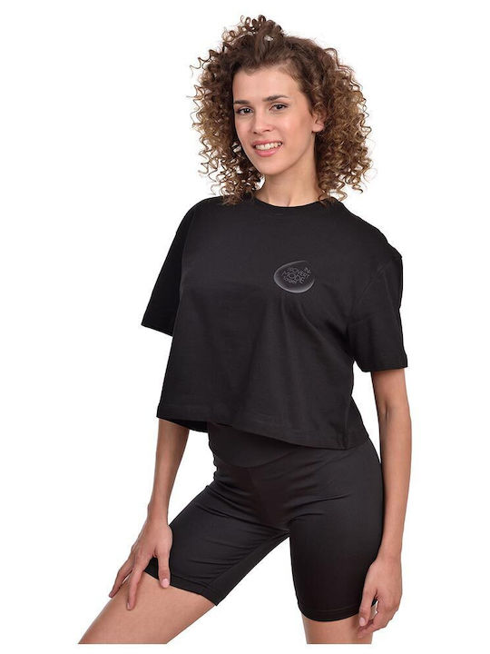 Target pentru Femei de Vară Crop Top din Bumbac cu Mâneci Scurte Negru