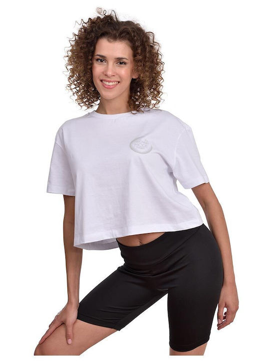 Target pentru Femei Crop Top din Bumbac cu Mâneci Scurte Alb