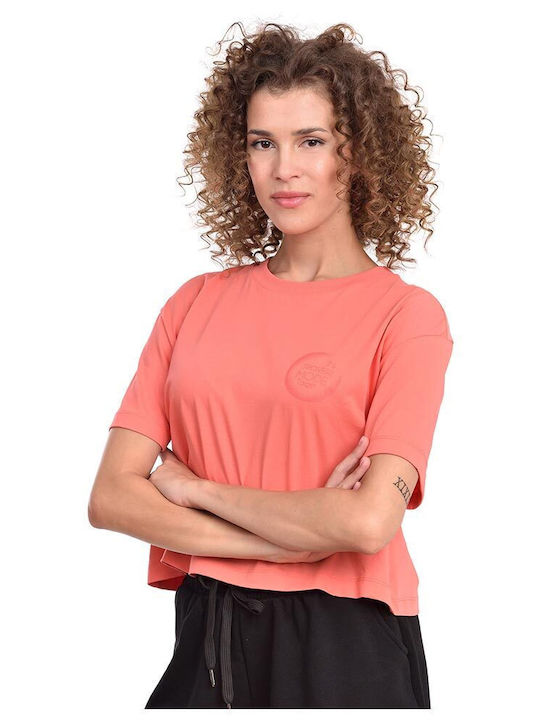 Damen Sport Crop Top Kurzarm Koralle