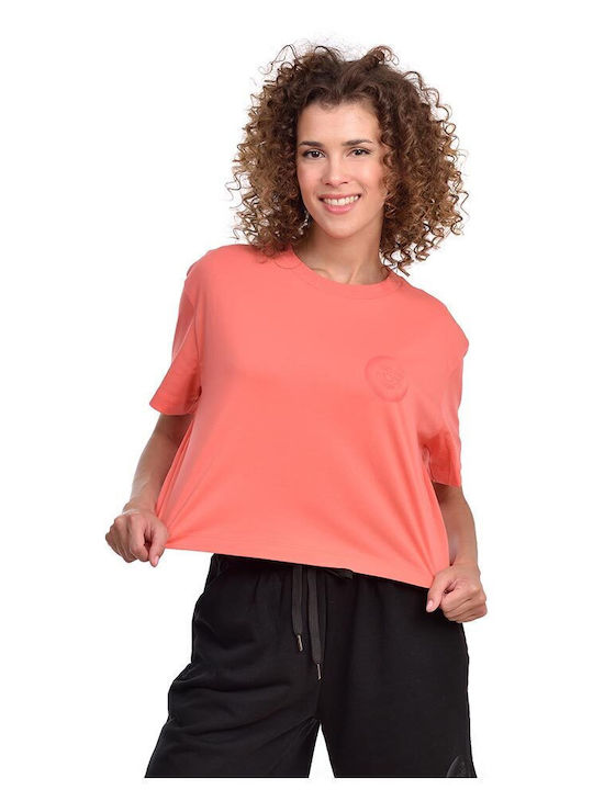 Damen Sport Crop Top Kurzarm Koralle