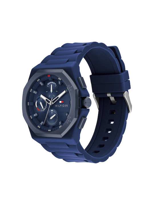 Tommy Hilfiger Uhr Chronograph Batterie mit Blau Kautschukarmband