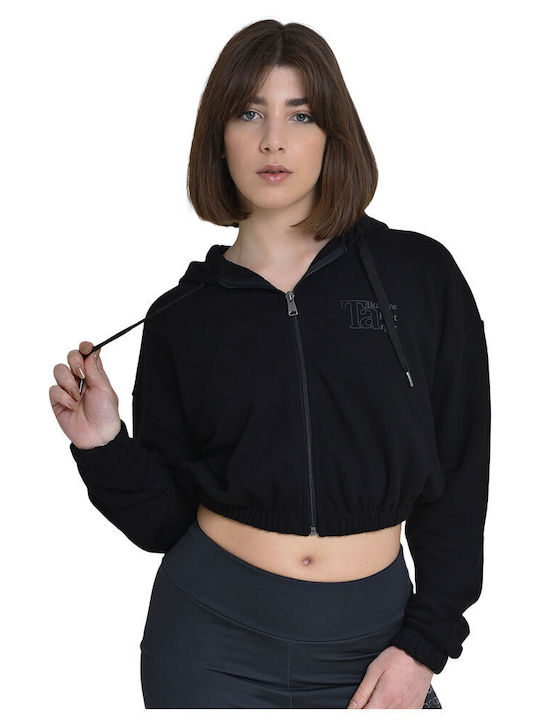 Cropped Women's Sweatshirt Jacket Hooded Black