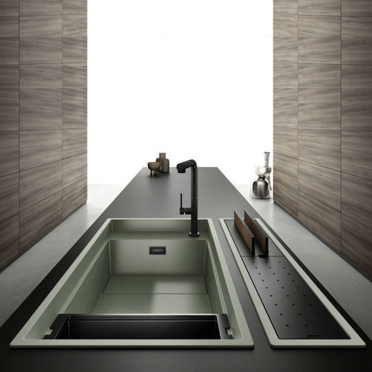 Elleci Dialogo C86 LKDC8682BKM Drop-In Chiuvetă din Granit Sintetic L86xW18cm Sage Green