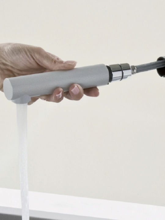Elleci Aluna Plus Ψηλή Μπαταρία Κουζίνας Πάγκου με Ντουζ Inox Ασημί