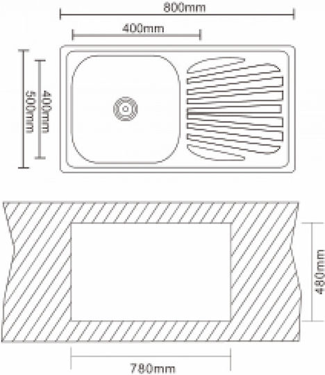 Inter Ceramic Tampico Вградена Вдясно Inox 80x50см Сребрист Inter Ceramic Tampico Вградена Вдясно Inox 80x50см Сребрист