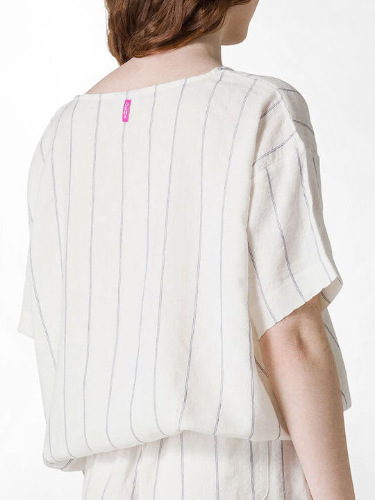 Deha Women's Summer Blouse Linen Short Sleeve White