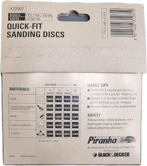 Piranha Exzenterschleifer-Schleifblatt K80 mit Löchern 115x115mm Set 5Stück