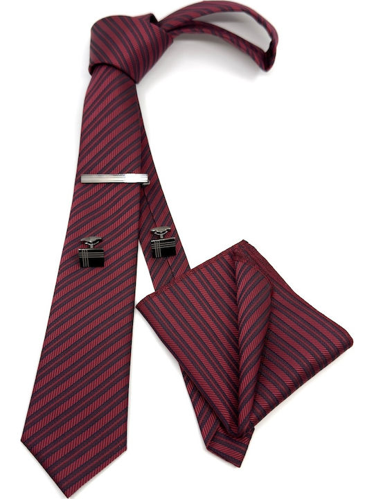 Legend Accessories Men's Silk Printed Tie Set in Burgundy Colour