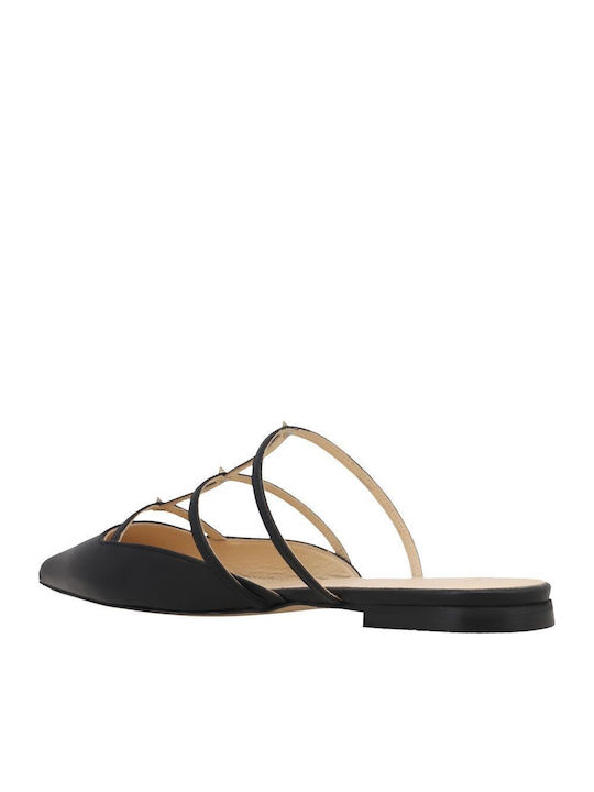 Flat Δερμάτινα Mules σε Μαύρο Χρώμα