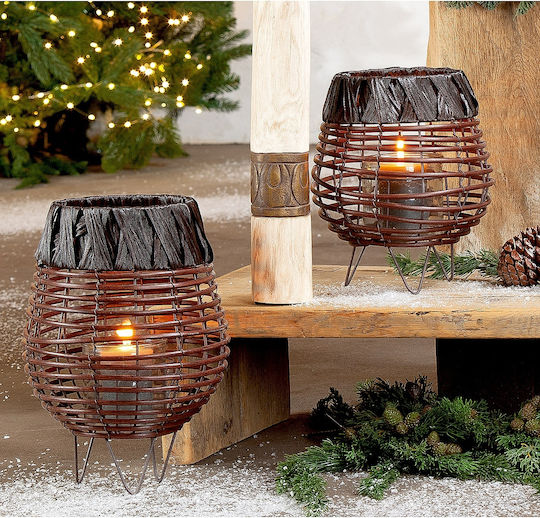 ArteLibre Tabletop Wicker Lantern Brown 27cm